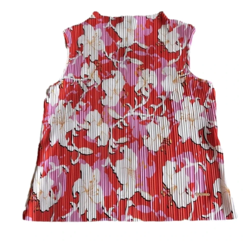 Marc New York Pleated Stretchy Short Sleeeve Blouse Firecracker Lily Size M